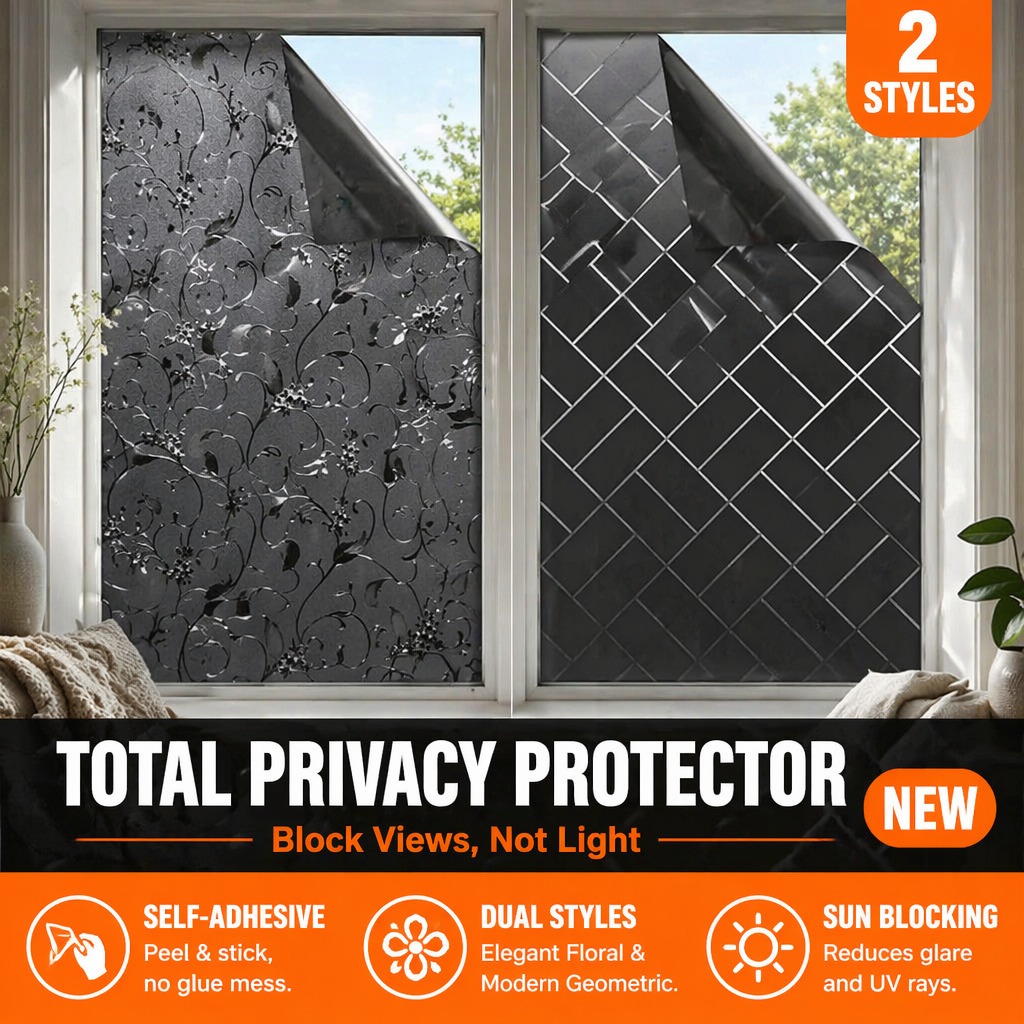 Home Bathroom Window Tint - Privacy Blackout raamfolie, zelfklevend, zonwerend, UV-werend,