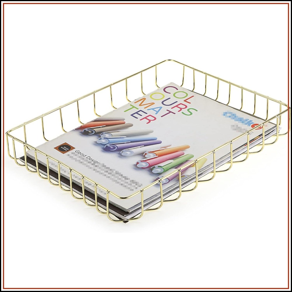 Home Bathroom Images - Elegante gouden draad bureau-opbergbak voor A4/Letter-formaten,