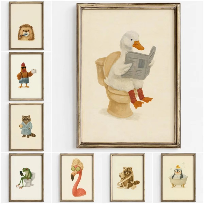 Home Bathroom Pictures - 1PC Frameloze schattige dieren bubbelbad wanddecoratie