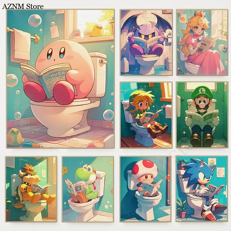 Home Bathroom Pictures - Grappige Badkamer Cartoon Video Game Poster
