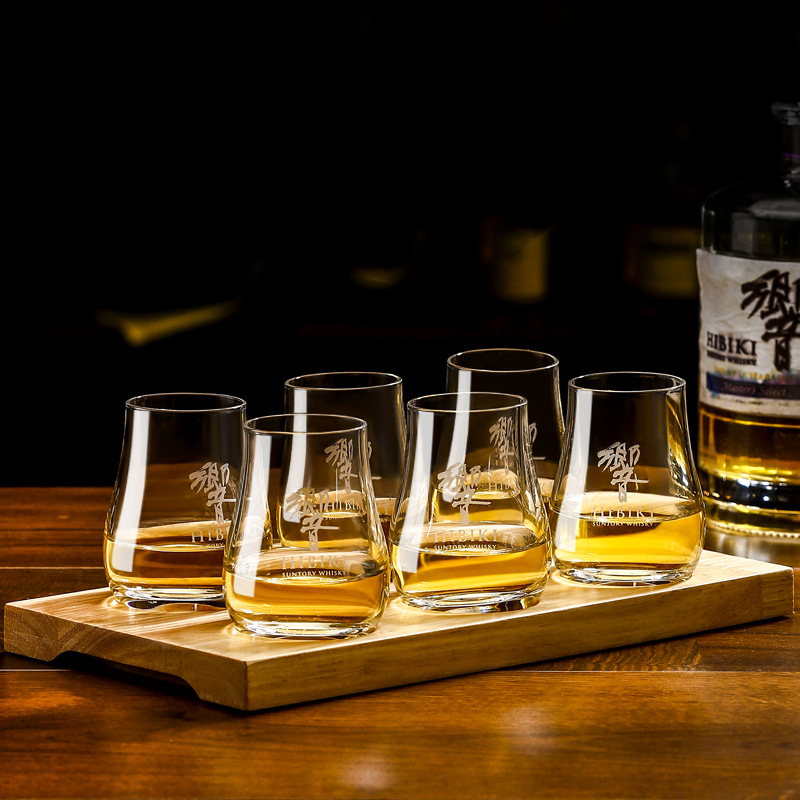 Yamazaki Home Bathroom Storage - 6-delige set glazen met dienblad, ronde