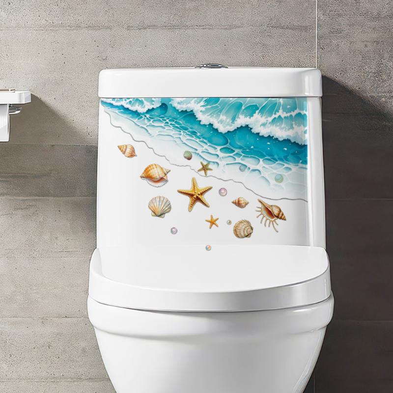 Home Bathroom Design - Toiletsticker met oceaanthema, waterdicht, zelfklevend, schelp,