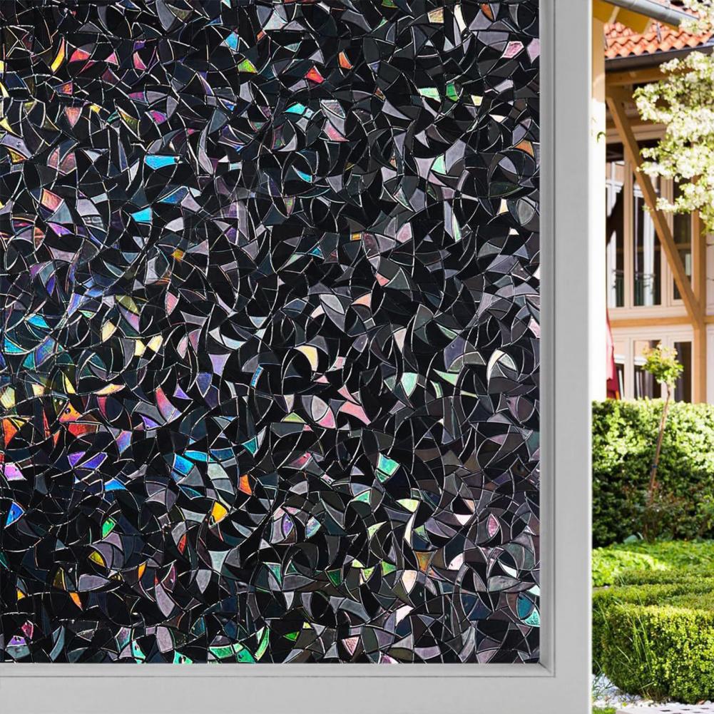 Home Bathroom Window Tint - 3D Zwarte Regenboog Venster Verduisteringsfilm Privacy
