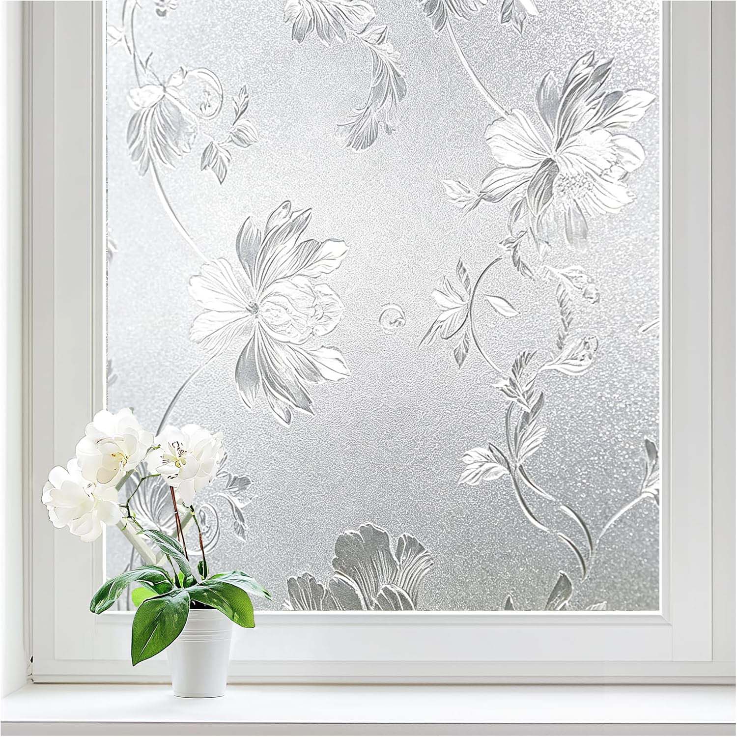 Home Bathroom Window Tint - Bloemige, matglazen privacyfolie, statisch klevende, decoratieve