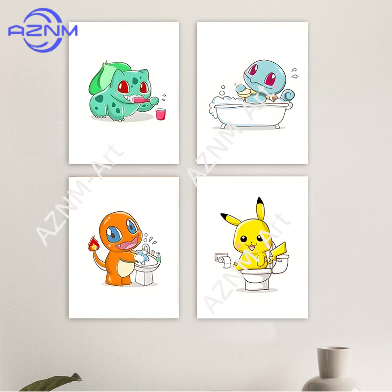 Home Bathroom Pictures - Pokemon Cartoon Grappig Canvas Schilderij Pikachu