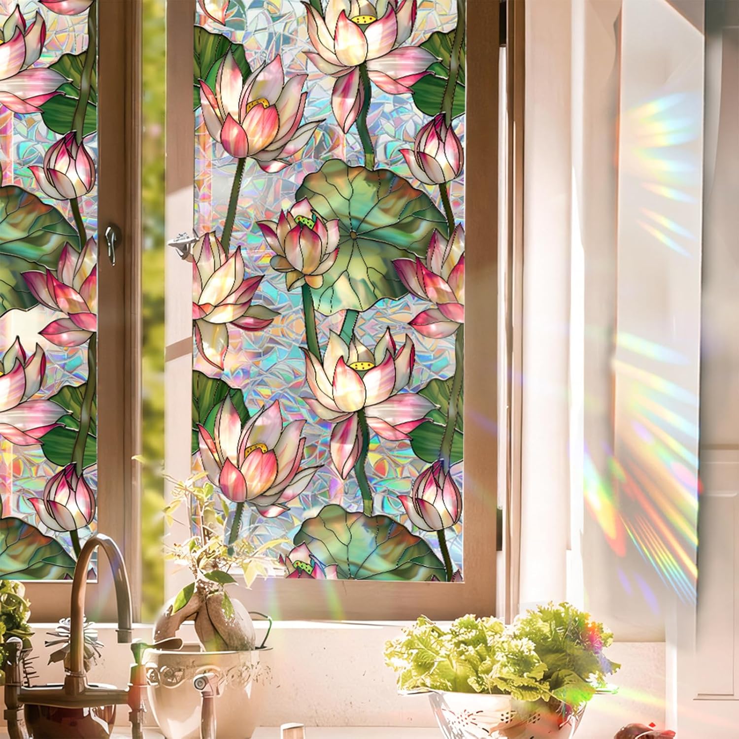 Lotusbloemen glas-in-lood raam - Home Bathroom Window Tint recensie en prijs
