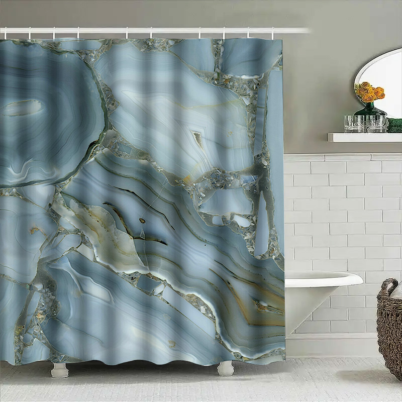 Blauw marmeren douchegordijn w - Home Bathroom Images recensie en prijs
