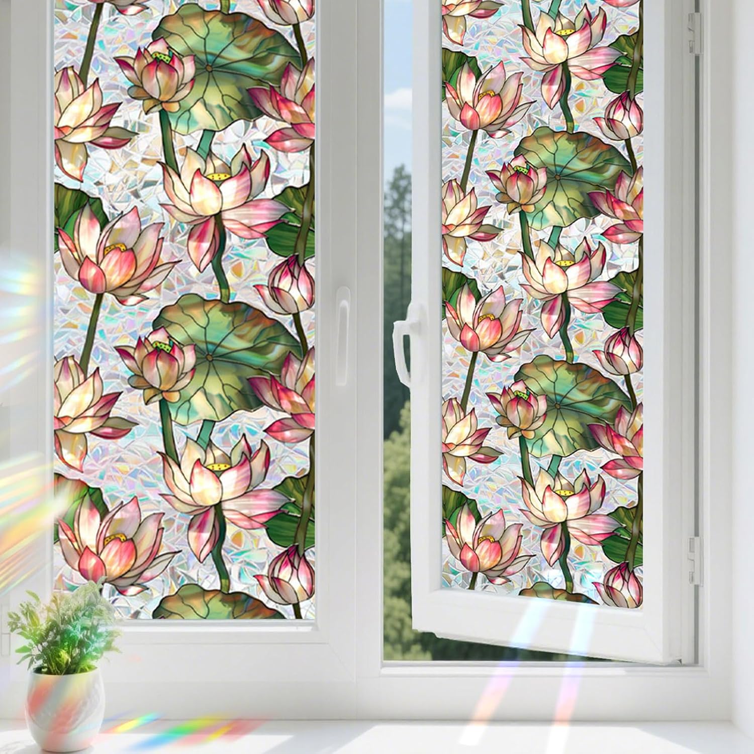 Rainbow Lotus glas-in-lood raa - Home Bathroom Window Tint recensie en prijs